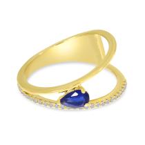 14K Yellow Gold Pear Sapphire and Diamond Precious Ring