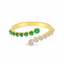 14K Yellow Gold Graduated Emerald and Diamond Precious Bypass Ring