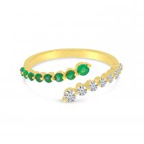 14K Yellow Gold Graduated Emerald and Diamond Precious Bypass Ring