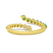 14K Yellow Gold Graduated Emerald and Diamond Precious Bypass Ring