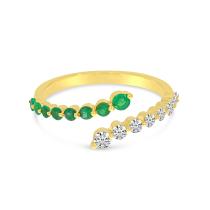 14K Yellow Gold Graduated Emerald and Diamond Precious Bypass Ring