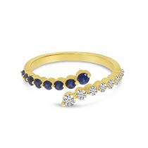 14K Yellow Gold Sapphire and Diamond Bypass Ring