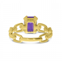 14K Yellow Gold Semi-Precious and Diamond Octagon Link Ring