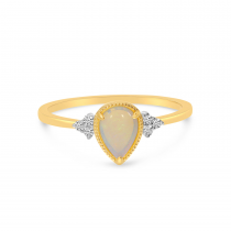 14K Rose Gold Pear Cut Opal and Diamond Ring