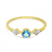 14K Yellow Gold Blue Topaz and Diamond Ring