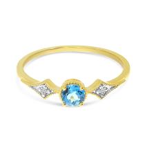 14K Yellow Gold Blue Topaz and Diamond Ring