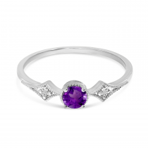 14K White Gold Amethyst and Diamond Ring