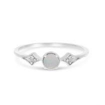 14K White Gold Opal and Diamond Ring