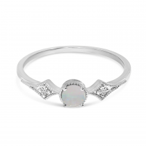 14K White Gold Opal and Diamond Ring