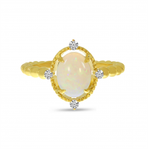 14K Yellow Gold Opal and Diamond Beaded Band Ring