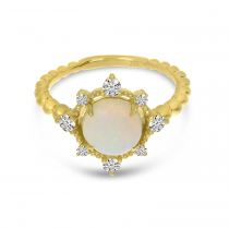 14K Yellow Gold Opal and Beaded Band Ring