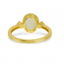 14K Yellow Gold Oval Opal Ring with Diamond Millgrain