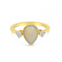 14K Yellow Gold Opal Pear Ring with Diamond Illusion 