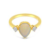 14K Yellow Gold Pear Opal Ring with Diamond Illusion Accents