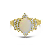 14K Yellow Gold Oval Opal Ring with Diamond Halo