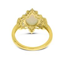 14K Yellow Gold Oval Opal Ring with Diamond Halo