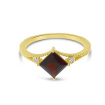 14K Yellow Gold Princess Garnet Beaded Band Ring