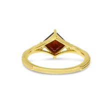 14K Yellow Gold Princess Garnet Beaded Band Ring