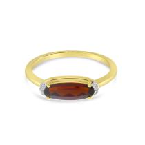 14K Yellow Gold Elongated Garnet with Diamond Ring