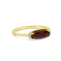 14K Yellow Gold Elongated Garnet with Diamond Ring