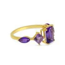 14K Yellow Gold Fancy Cut Light & Dark Amethyst Ring