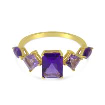 14K Yellow Gold Fancy Cut Light & Dark Amethyst Ring