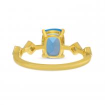 14K Yellow Gold Cushion Blue Topaz and Diamond Ring