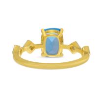 14K Yellow Gold Cushion Blue Topaz and Diamond Ring