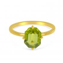 14K Yellow Gold Hexagon Peridot Ring with Herringbone Shank