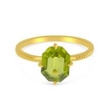14K Yellow Gold Hexagon Peridot Ring with Herringbone Shank