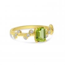 14K Yellow Gold Emerald Cut Peridot and Diamond Twist Band Ring