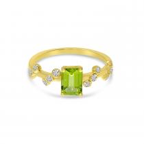14K Yellow Gold Emerald Cut Peridot and Diamond Twist Band Ring