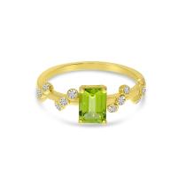 14K Yellow Gold Emerald Cut Peridot and Diamond Twist Band Ring