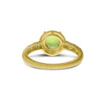 14K Yellow Gold Round Peridot and Diamond Satin Band Ring