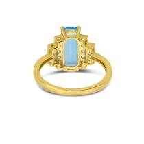 14K Yellow Gold Elongated Octagon Blue Topaz and Diamond Ring