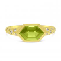 14K Yellow Gold Peridot Hexagon & Diamond Band RIng