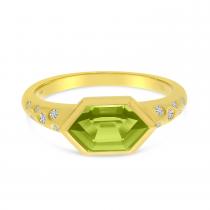 14K Yellow Gold Peridot Hexagon & Diamond Band RIng