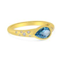14k Yellow Gold Pear Blue Topaz And Diamond Band Ring