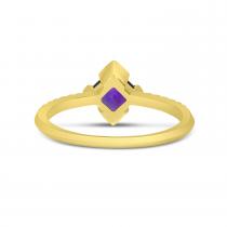 14K Yellow Gold Princess Cut Amethyst and Diamond Band Ring