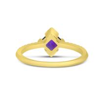 14K Yellow Gold Princess Cut Amethyst and Diamond Band Ring