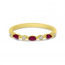 14K Yellow Gold Marquise Ruby and Diamond Stackable Band