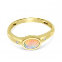 14K Yellow Gold Opal and Diamond Oval Halo Ring