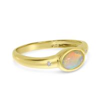 14K Yellow Gold Opal and Diamond Oval Halo Ring