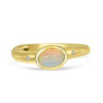 14K Yellow Gold Opal and Diamond Oval Halo Ring