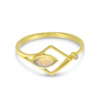 14K Yellow Gold Opal and Diamond Geometric Ring