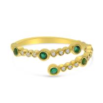 14K Yellow Gold Emerald and Diamond Bubble Bypass Precious Ring