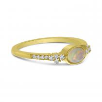 14k Yellow Gold Oval Opal and Diamond Milgrain Ring