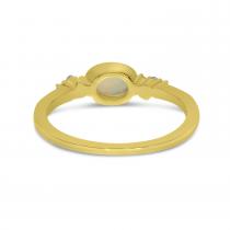 14k Yellow Gold Oval Opal and Diamond Milgrain Ring