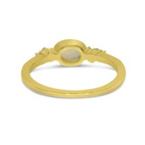 14k Yellow Gold Oval Opal and Diamond Milgrain Ring