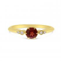 14K Yellow Gold 4mm Garnet & Diamond Milgrain Semi Preicous Hexagon Ring